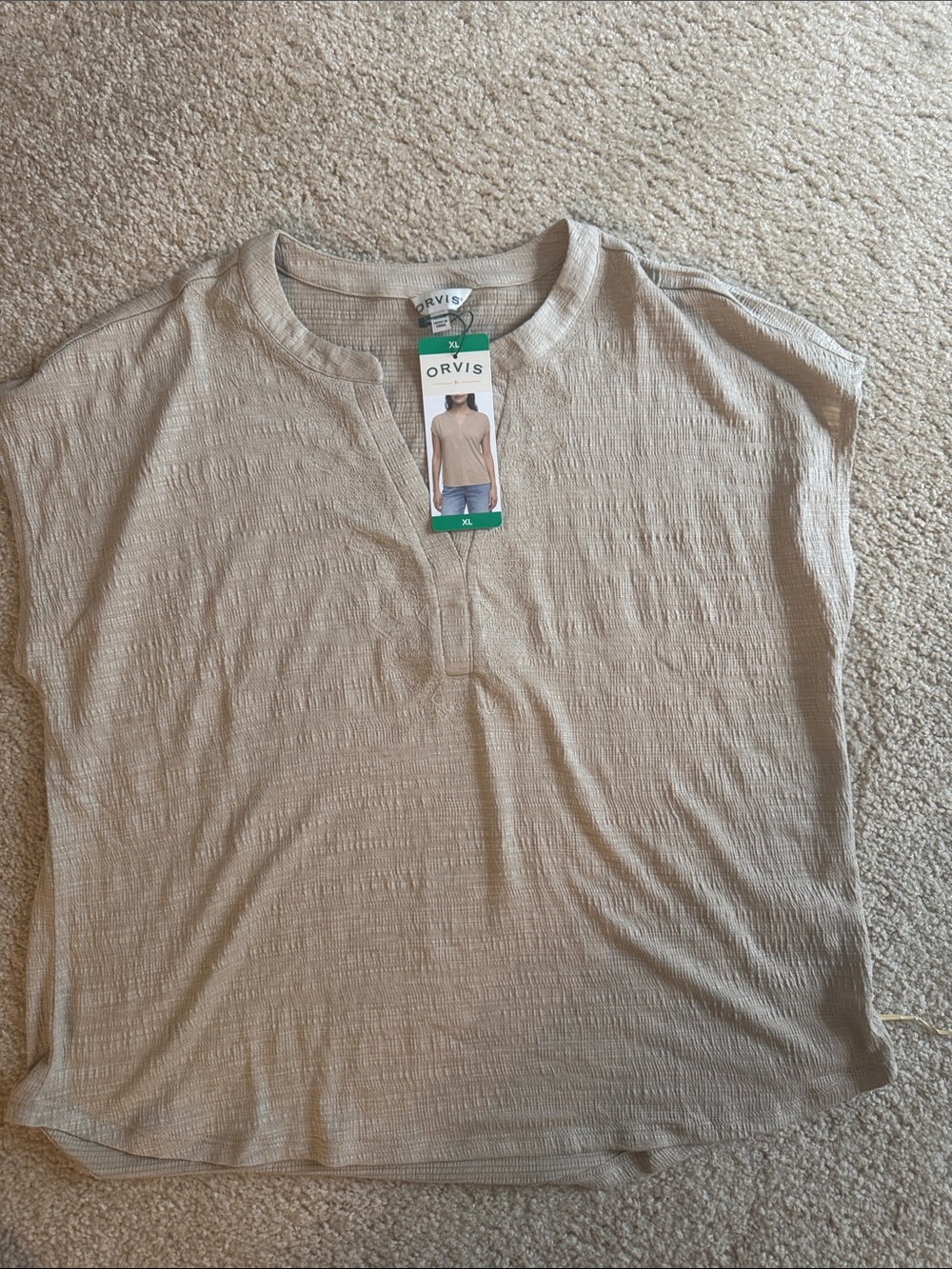 NWT Orvis Short-Sleeve HenleyTextured Tee in Sandstone XL